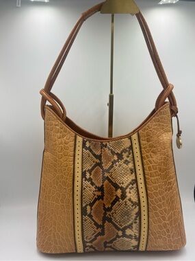 BRAHMIN Embossed Croc & Snake Leather Shoulder Bag